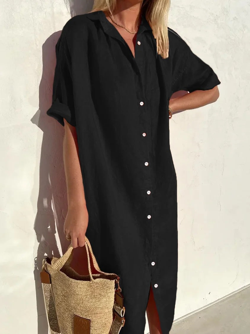 Vestido Mujer Manga Corta con Botones | Corte Holgado – Buy ByM