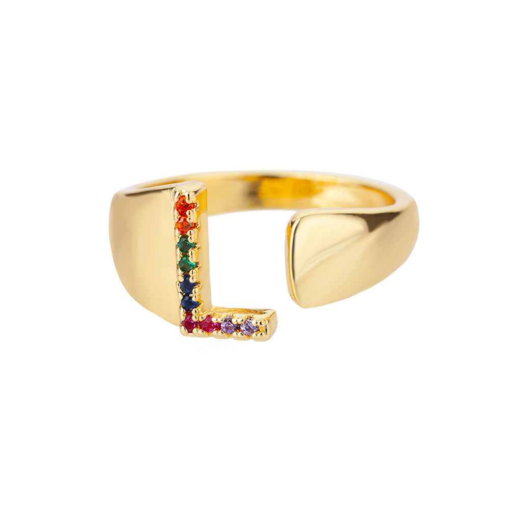 Anillo Letras Oro 18K con Zircones | Diseño Abierto – Buy ByM