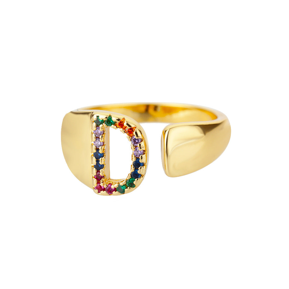 Anillo Letras Oro 18K con Zircones | Diseño Abierto – Buy ByM