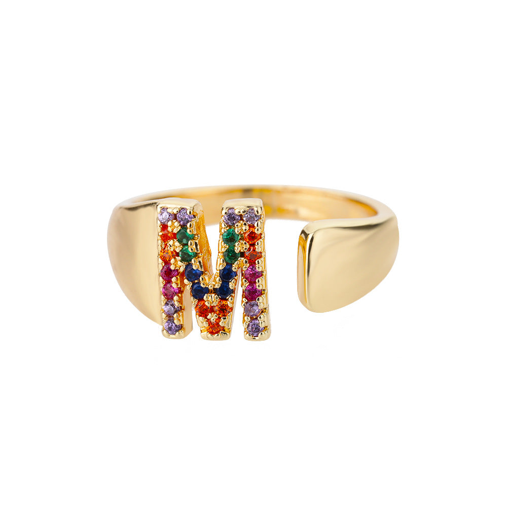 Anillo Letras Oro 18K con Zircones | Diseño Abierto – Buy ByM