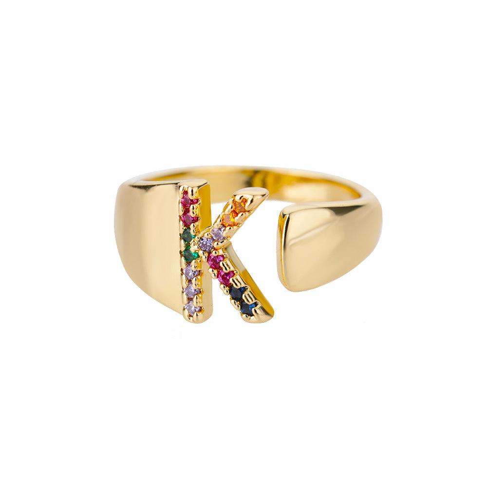 Anillo Letras Oro 18K con Zircones | Diseño Abierto – Buy ByM