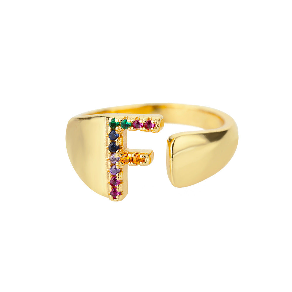 Anillo Letras Oro 18K con Zircones | Diseño Abierto – Buy ByM