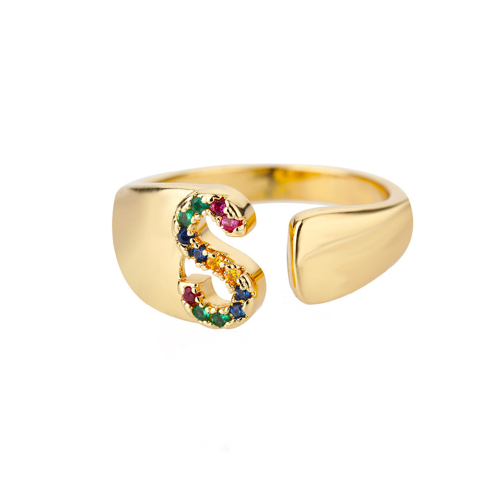 Anillo Letras Oro 18K con Zircones | Diseño Abierto – Buy ByM