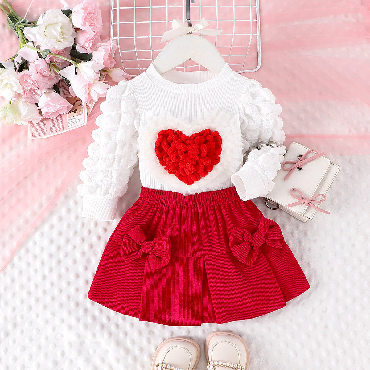Conjunto Dos Piezas Mujer Top Manga Globo y Minifalda con Lazo – Buy ByM