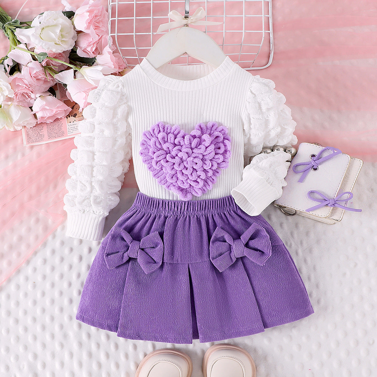 Conjunto Dos Piezas Mujer Top Manga Globo y Minifalda con Lazo – Buy ByM