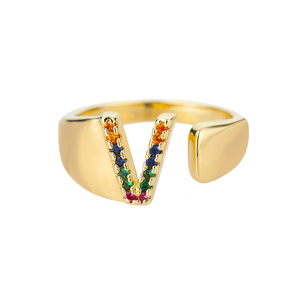 Anillo Letras Oro 18K con Zircones | Diseño Abierto – Buy ByM