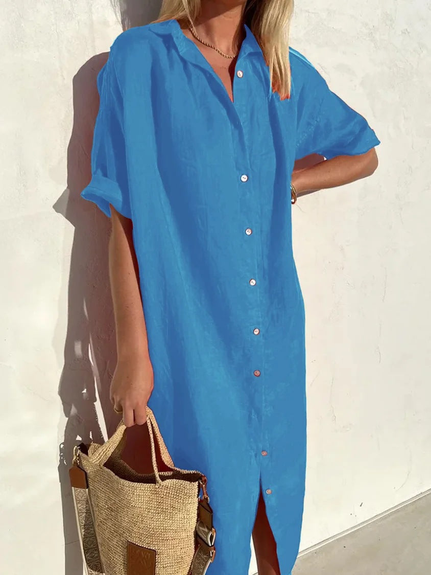 Vestido Mujer Manga Corta con Botones | Corte Holgado – Buy ByM