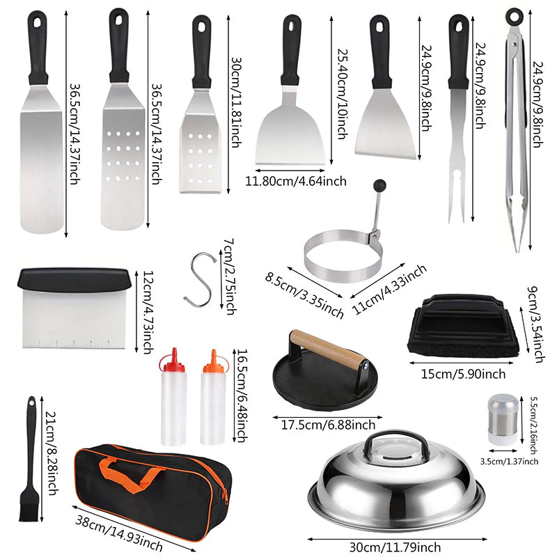Set BBQ 29 Piezas con Prensa Hamburguesas | Utensilios Barbacoa – Buy ByM