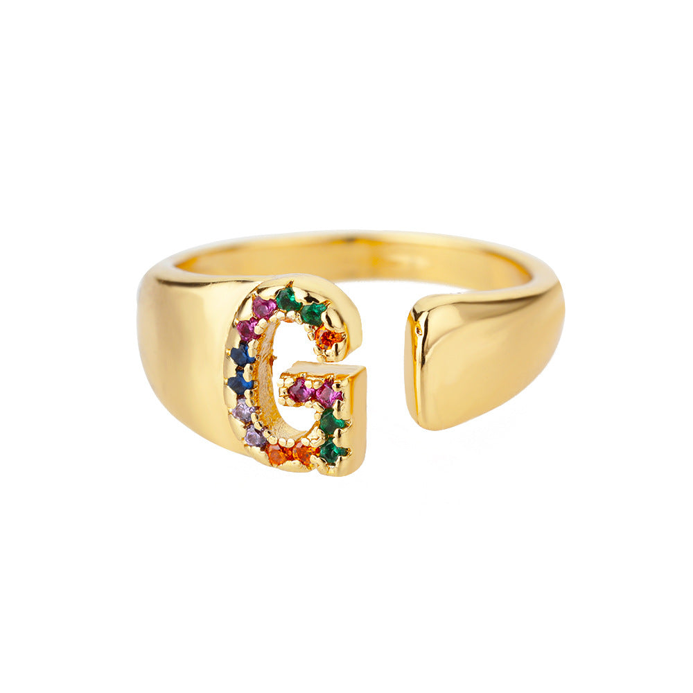 Anillo Letras Oro 18K con Zircones | Diseño Abierto – Buy ByM