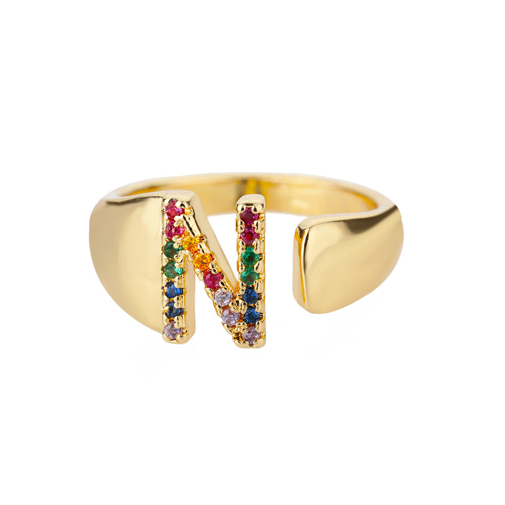 Anillo Letras Oro 18K con Zircones | Diseño Abierto – Buy ByM