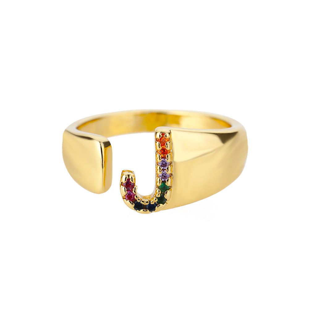 Anillo Letras Oro 18K con Zircones | Diseño Abierto – Buy ByM
