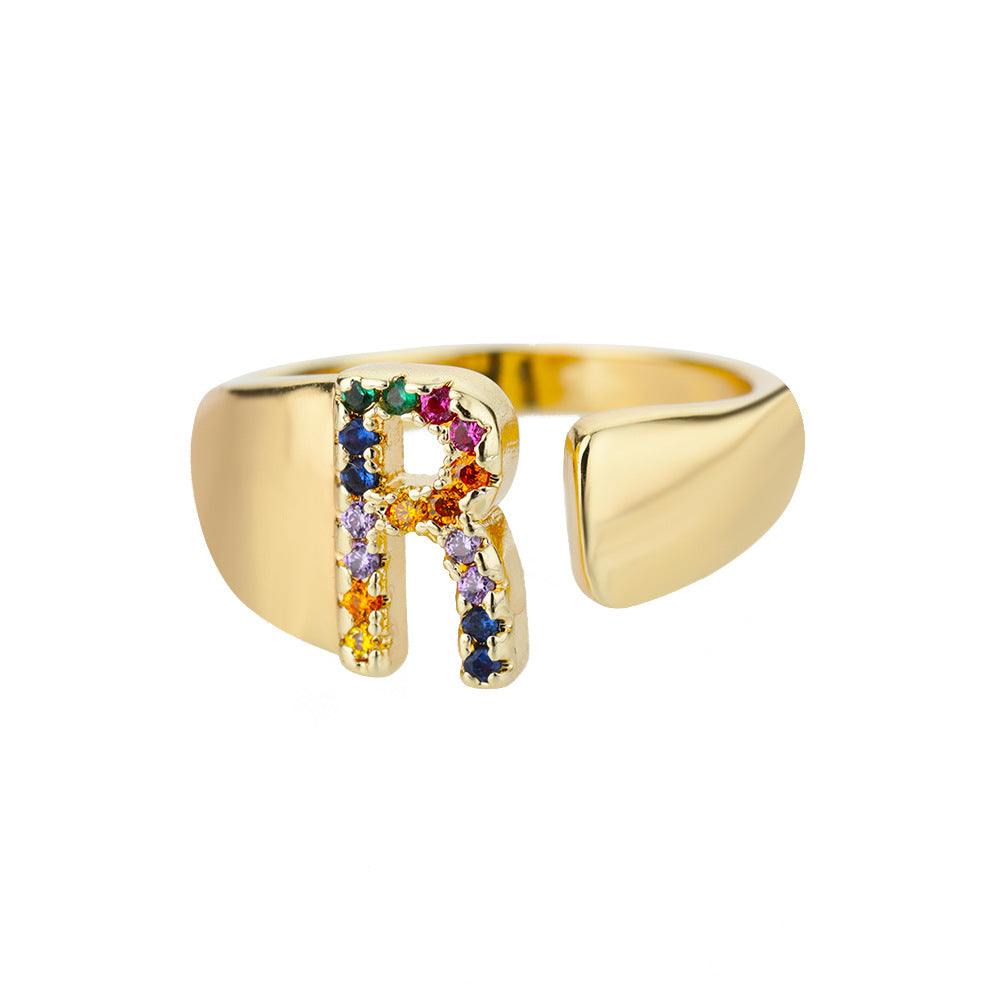 Anillo Letras Oro 18K con Zircones | Diseño Abierto – Buy ByM