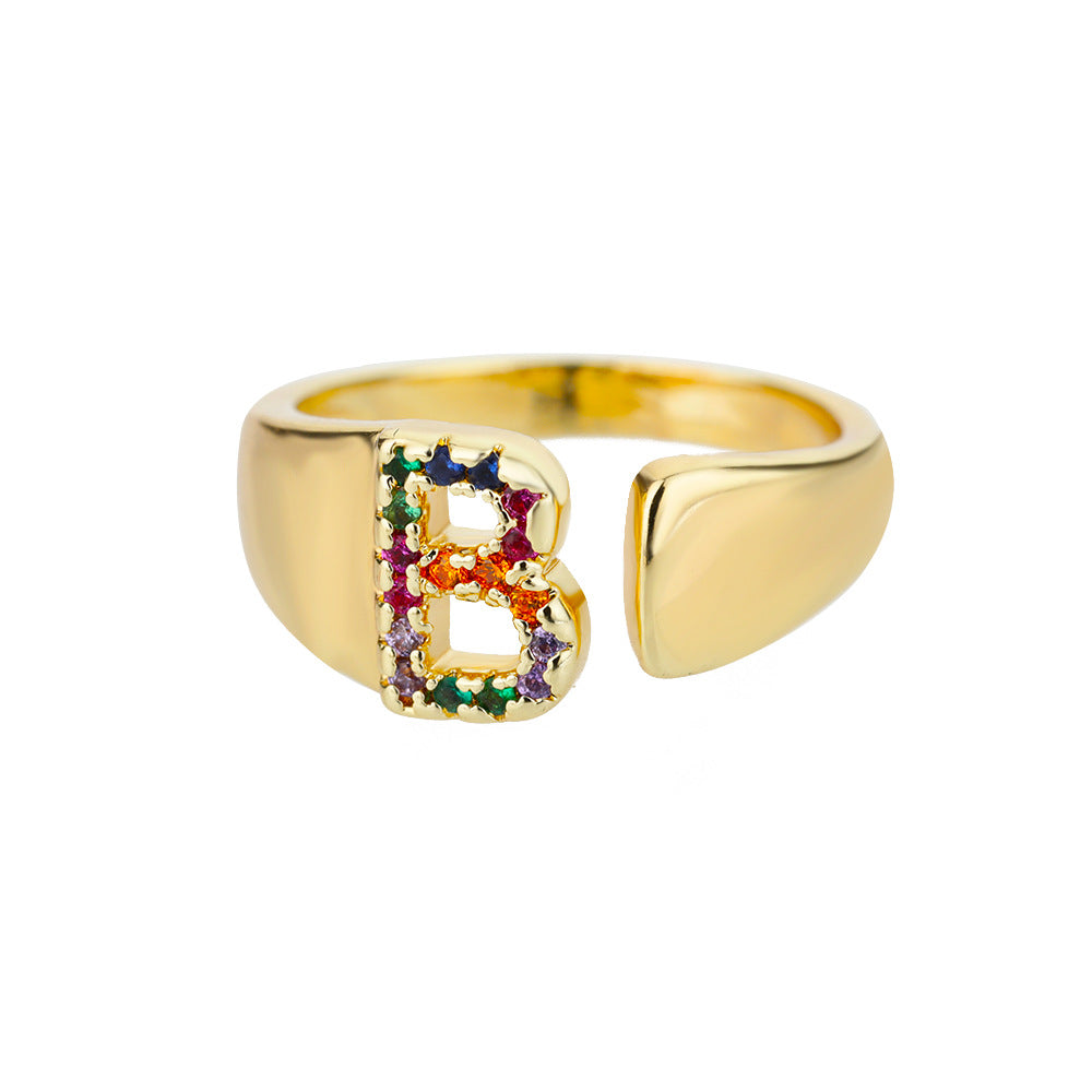 Anillo Letras Oro 18K con Zircones | Diseño Abierto – Buy ByM