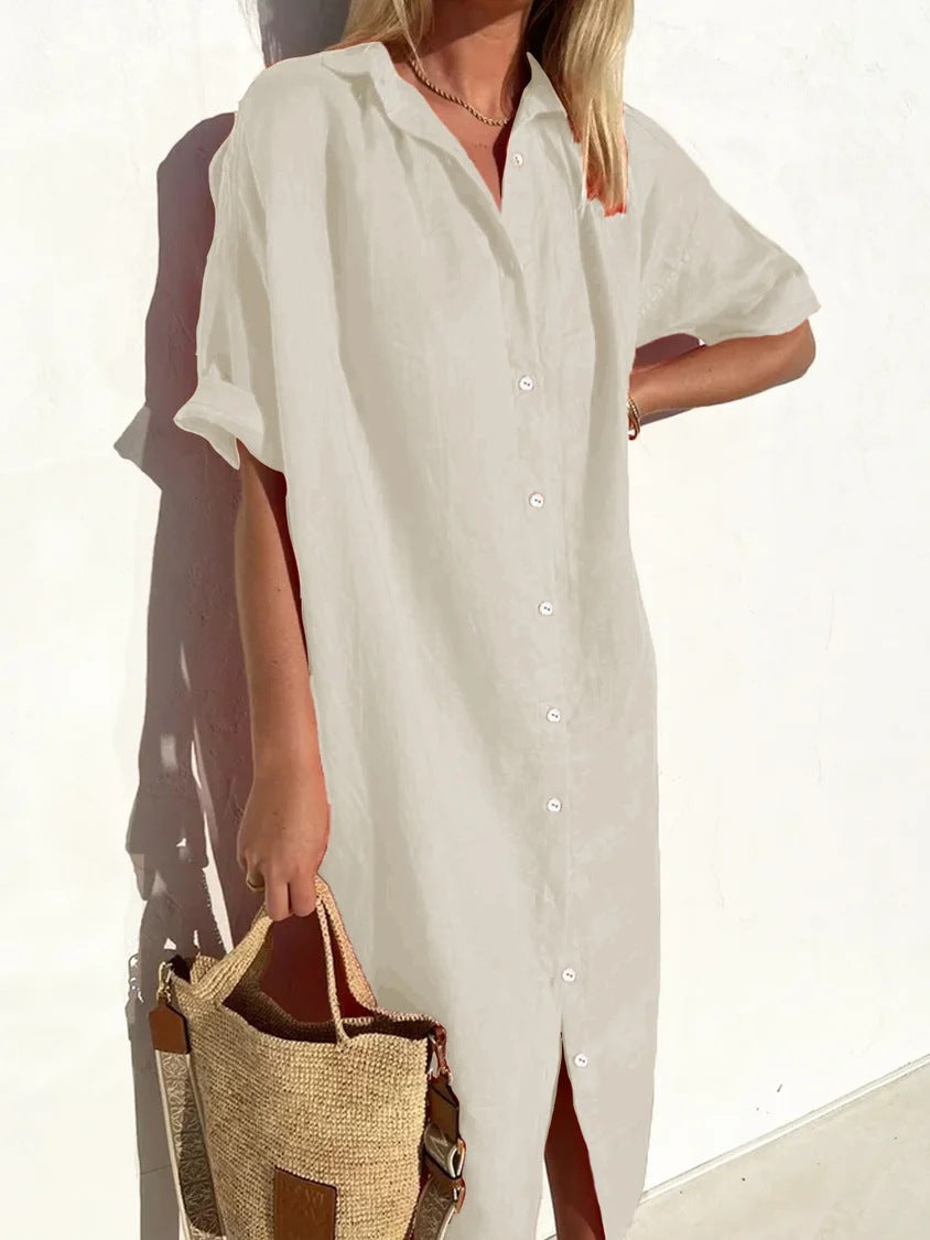 Vestido Mujer Manga Corta con Botones | Corte Holgado – Buy ByM