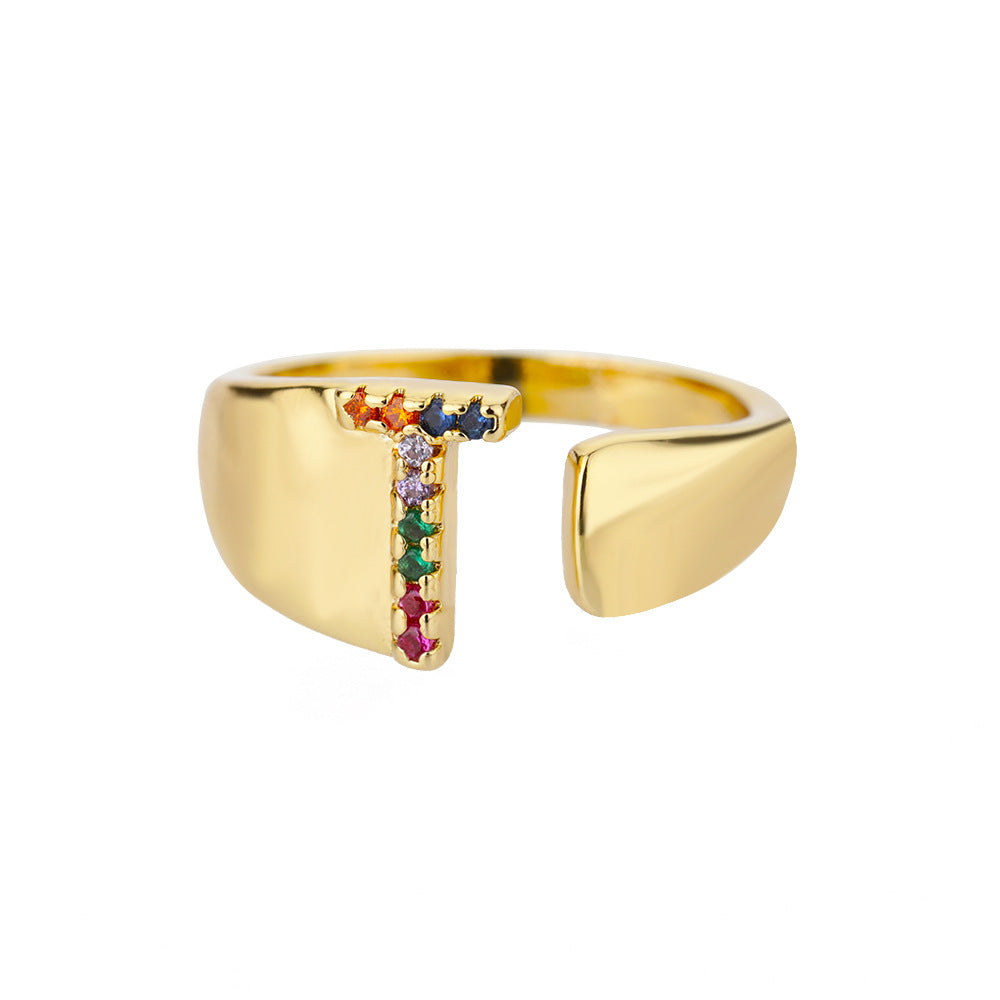 Anillo Letras Oro 18K con Zircones | Diseño Abierto – Buy ByM