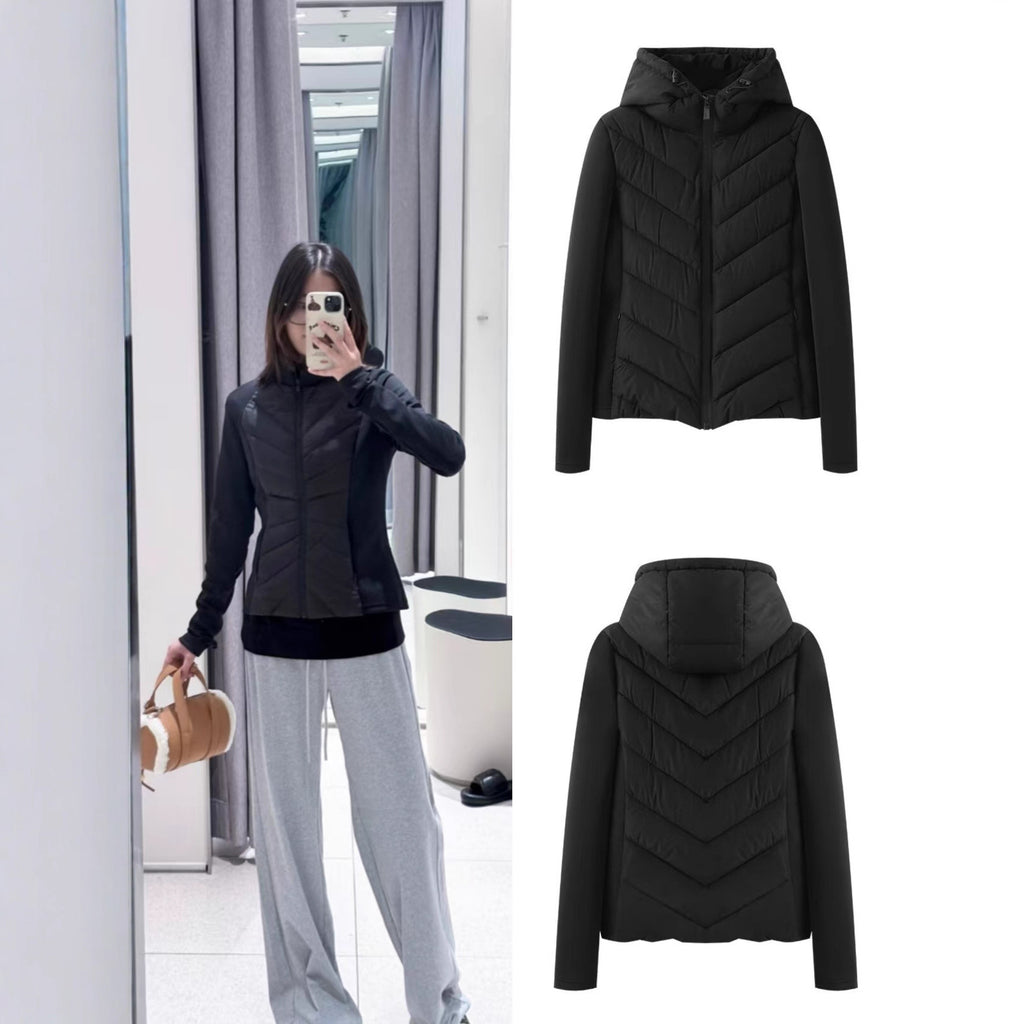 女式修身轻薄带帽棉服