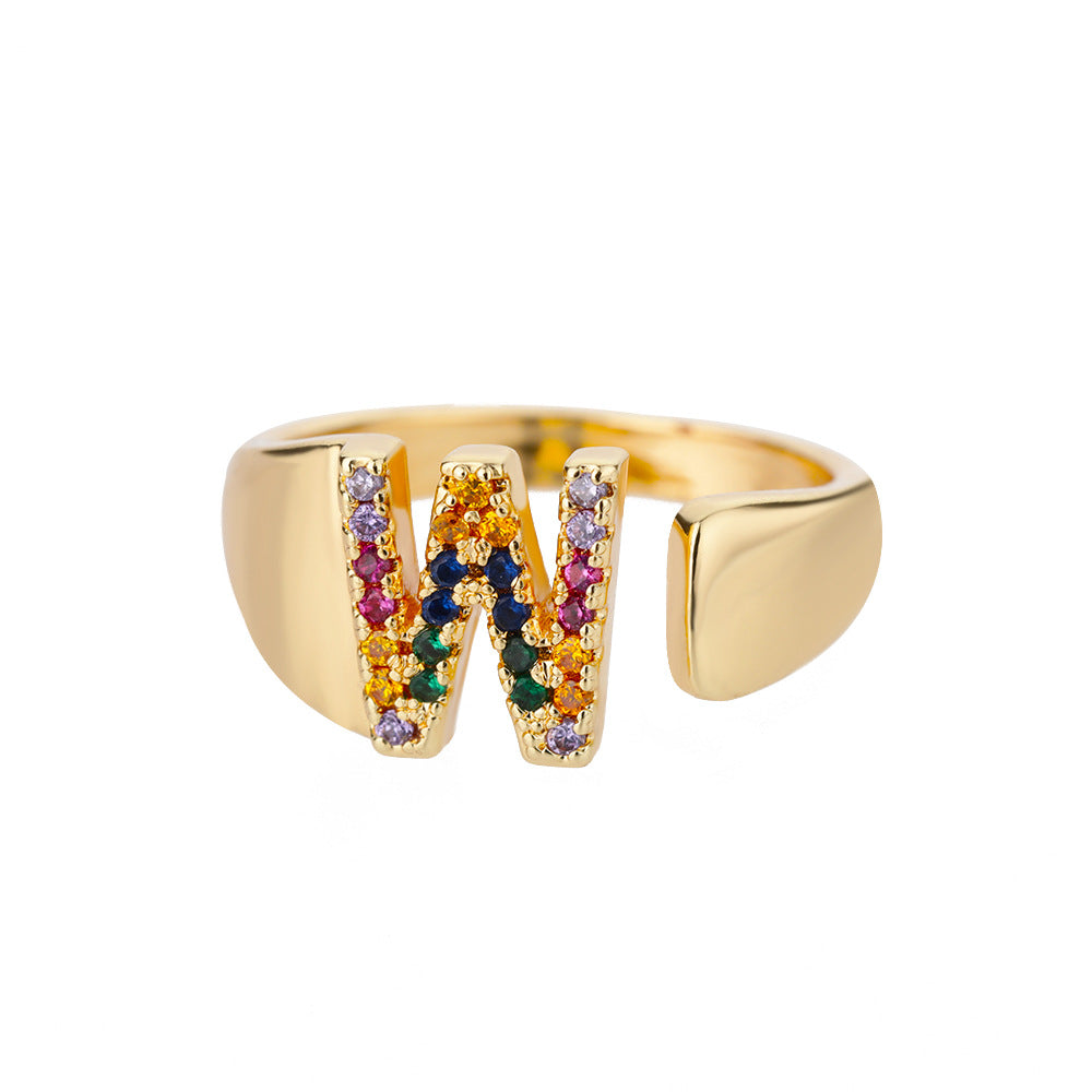 Anillo Letras Oro 18K con Zircones | Diseño Abierto – Buy ByM