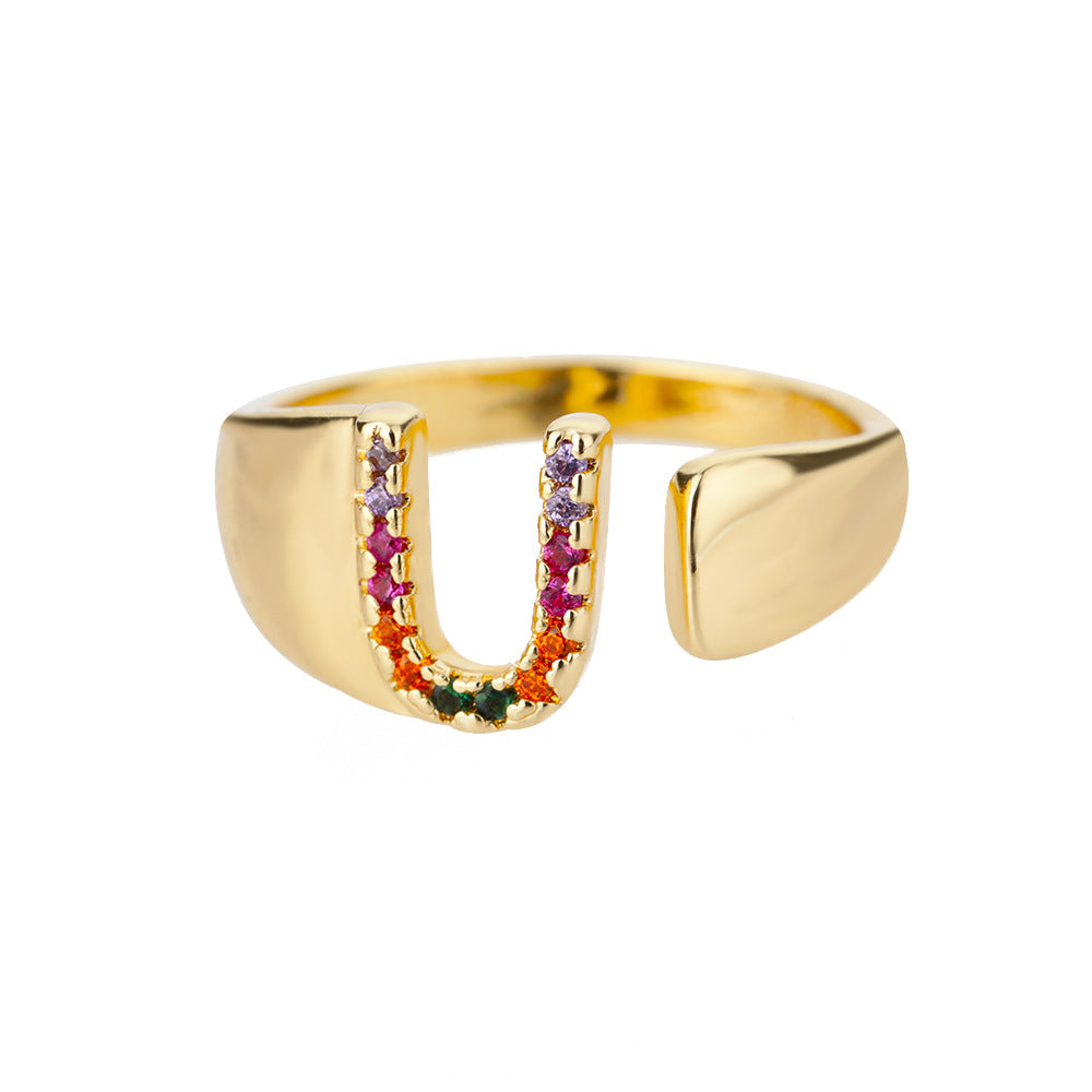 Anillo Letras Oro 18K con Zircones | Diseño Abierto – Buy ByM
