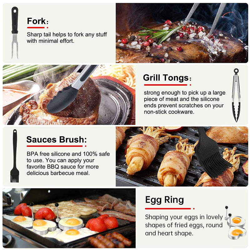Set BBQ 29 Piezas con Prensa Hamburguesas | Utensilios Barbacoa – Buy ByM
