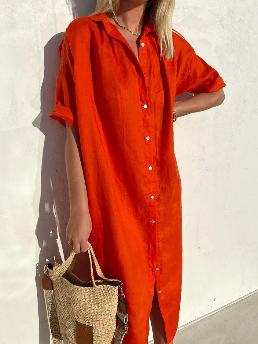 Vestido Mujer Manga Corta con Botones | Corte Holgado – Buy ByM