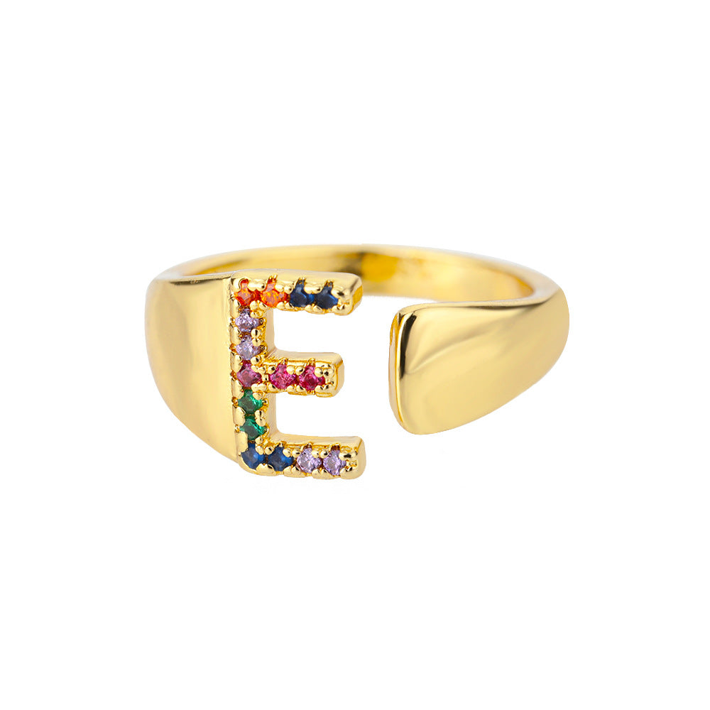 Anillo Letras Oro 18K con Zircones | Diseño Abierto – Buy ByM