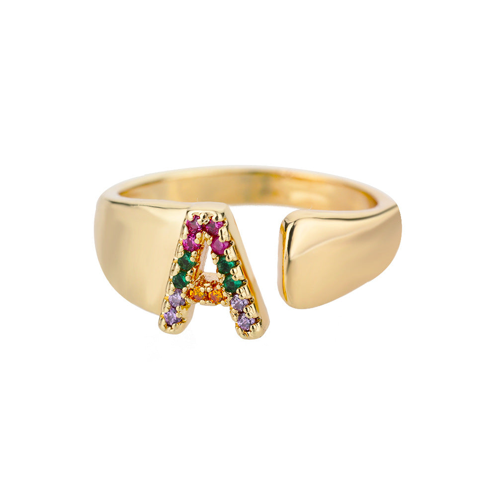Anillo Letras Oro 18K con Zircones | Diseño Abierto – Buy ByM