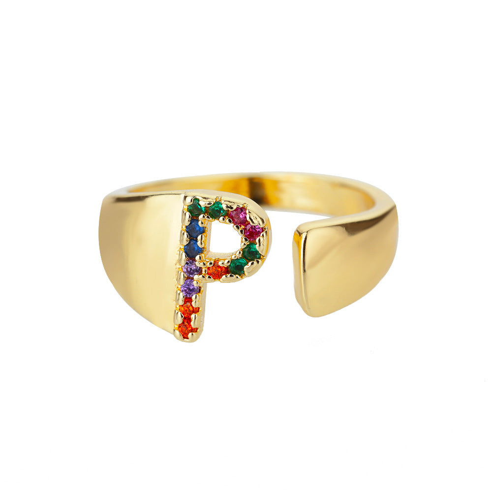 Anillo Letras Oro 18K con Zircones | Diseño Abierto – Buy ByM