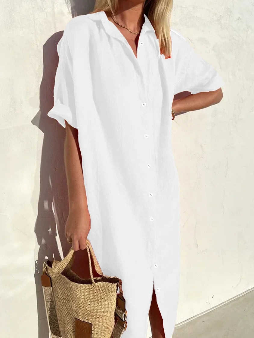 Vestido Mujer Manga Corta con Botones | Corte Holgado – Buy ByM