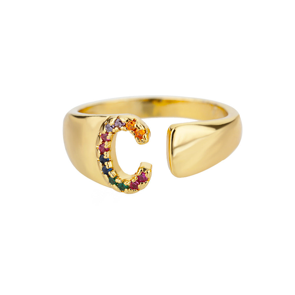Anillo Letras Oro 18K con Zircones | Diseño Abierto – Buy ByM