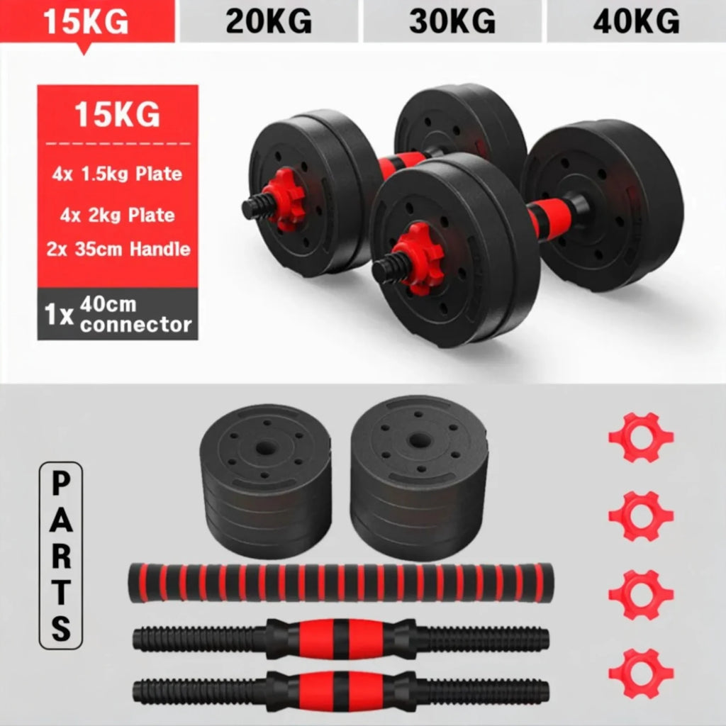Adjustable Dumbbells 2 in 1 Set by Mikomika, weights 10-30KG, features adjustable plates for customized workouts, perfect for full body exercise, ideal for home gym and strength training.