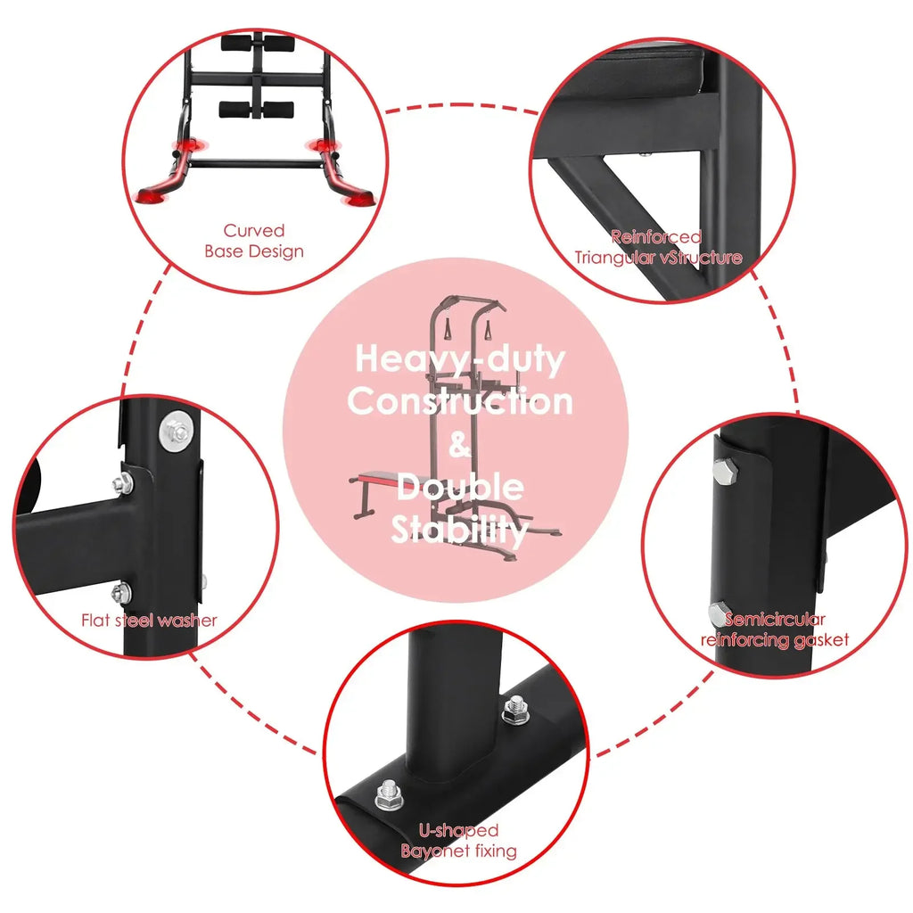 Functional Fitness Gym Style Training Power Tower & Adjustable Workout Bench System Foldable for Pull Ups and Dips, Load 200 kg