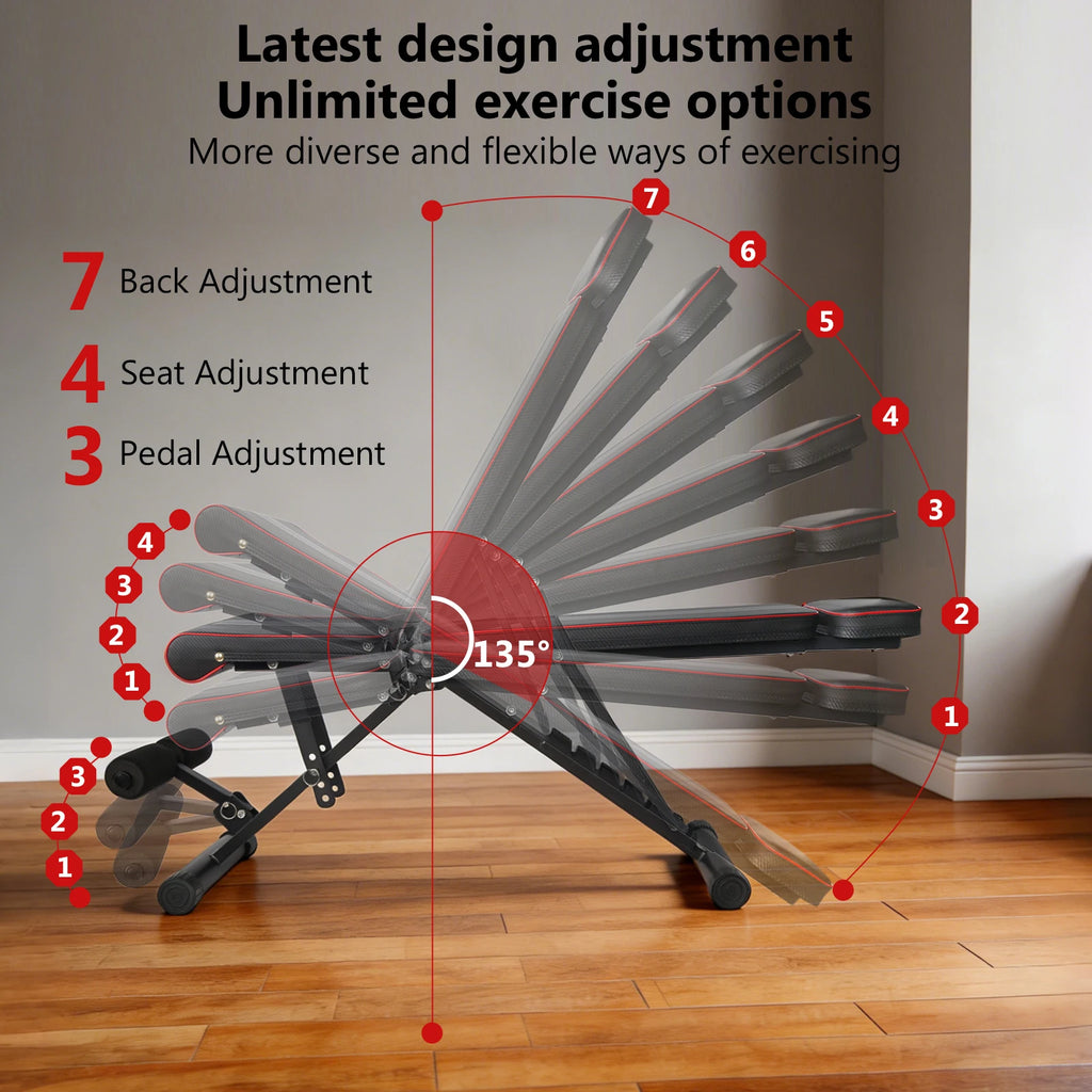 7 Position Adjustable Foldable Weight Bench, Dumbbell Bench with Headrest, Incline Decline Full Body Strength Training Bench for Home Gym