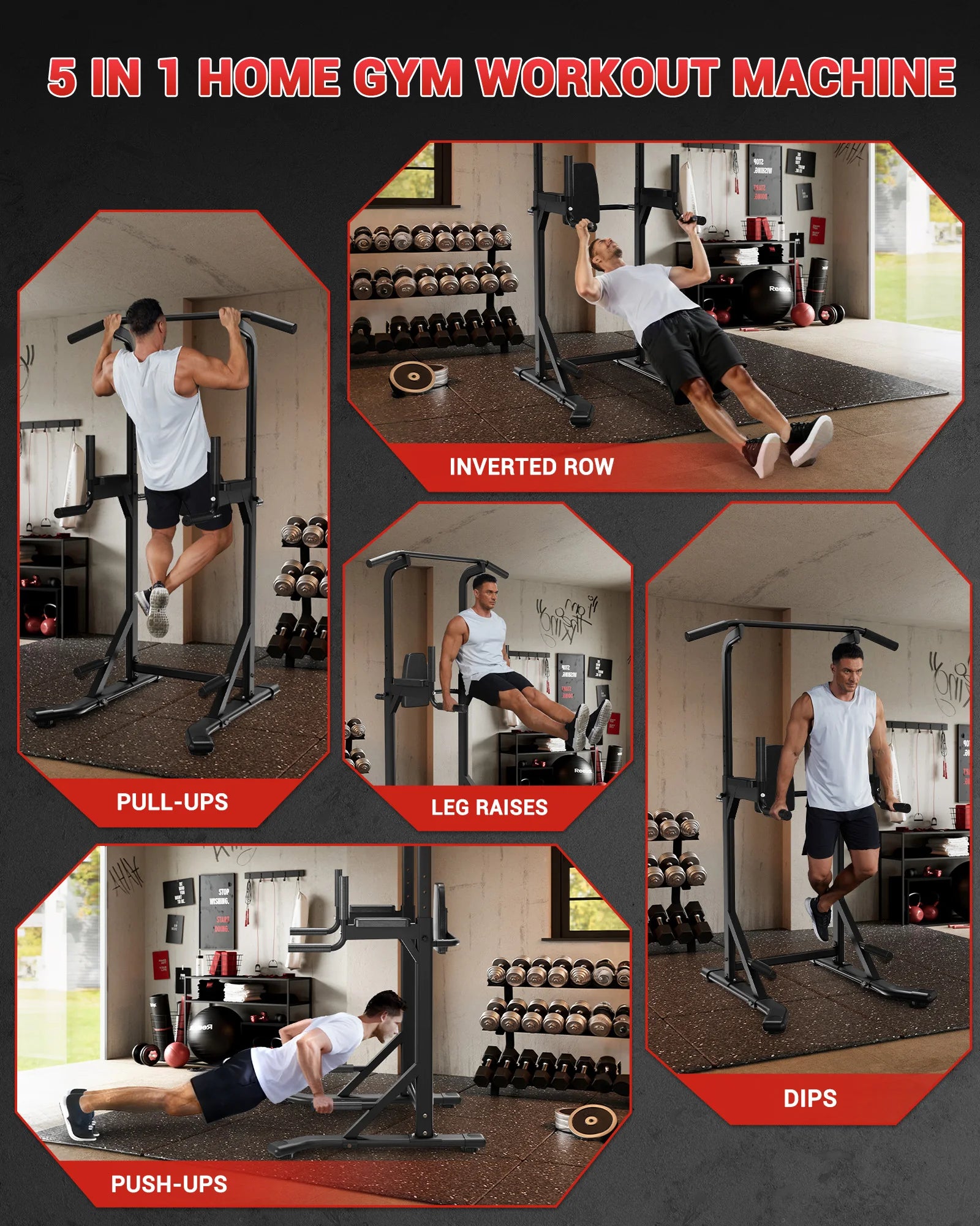 Multi-Functional Free Standing Pull Up Bar Power Tower – 450 lbs Capacity Adjustable Dip Station – Strength Training Equipment for Home Gym, Pull Ups, Dips, Leg Raises