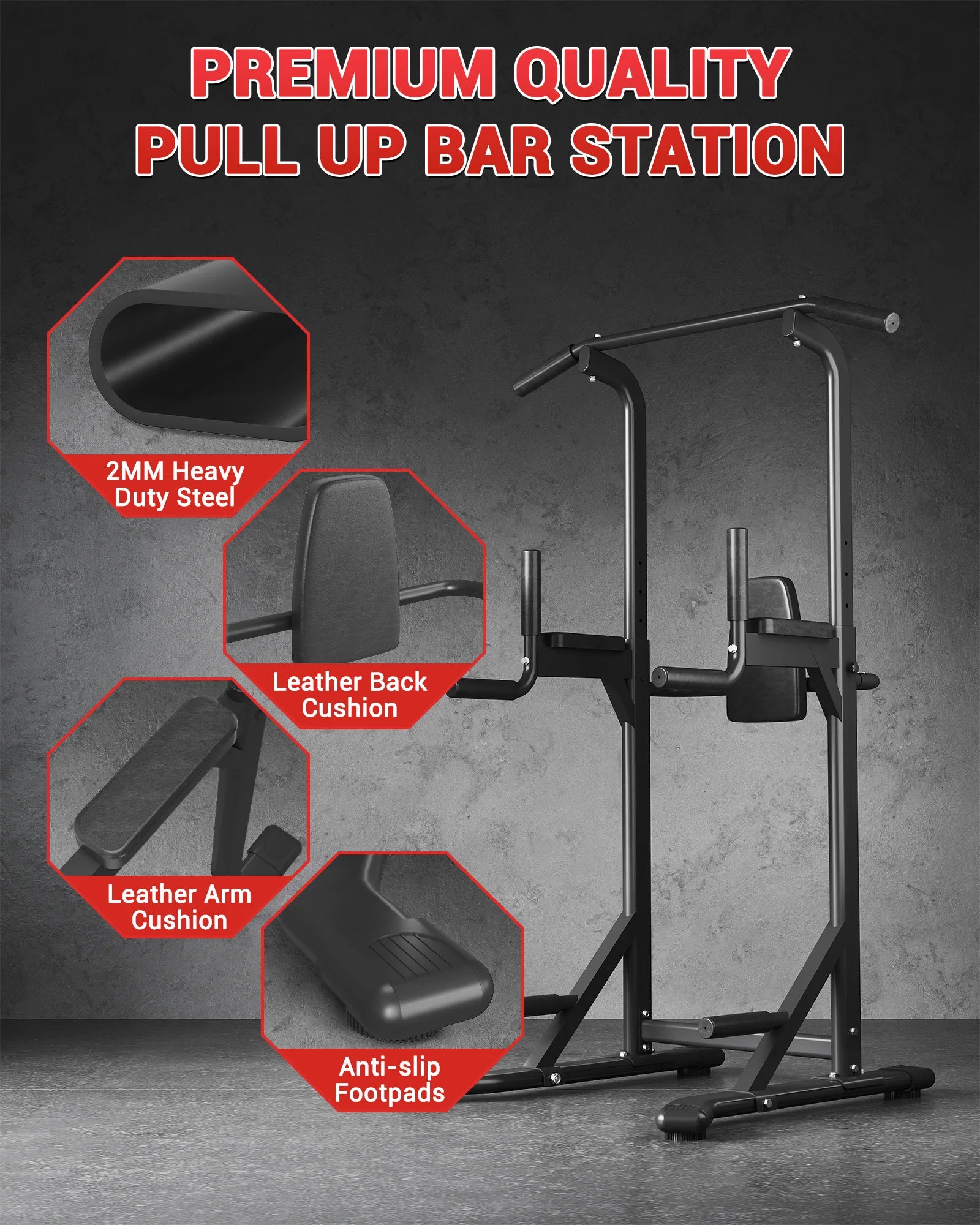 Multi-Functional Free Standing Pull Up Bar Power Tower – 450 lbs Capacity Adjustable Dip Station – Strength Training Equipment for Home Gym, Pull Ups, Dips, Leg Raises