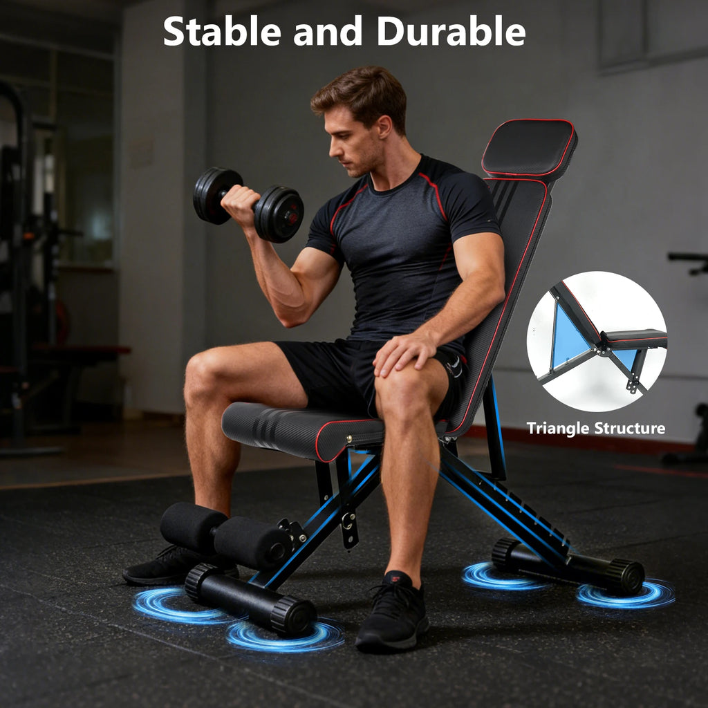 7 Position Adjustable Foldable Weight Bench, Dumbbell Bench with Headrest, Incline Decline Full Body Strength Training Bench for Home Gym