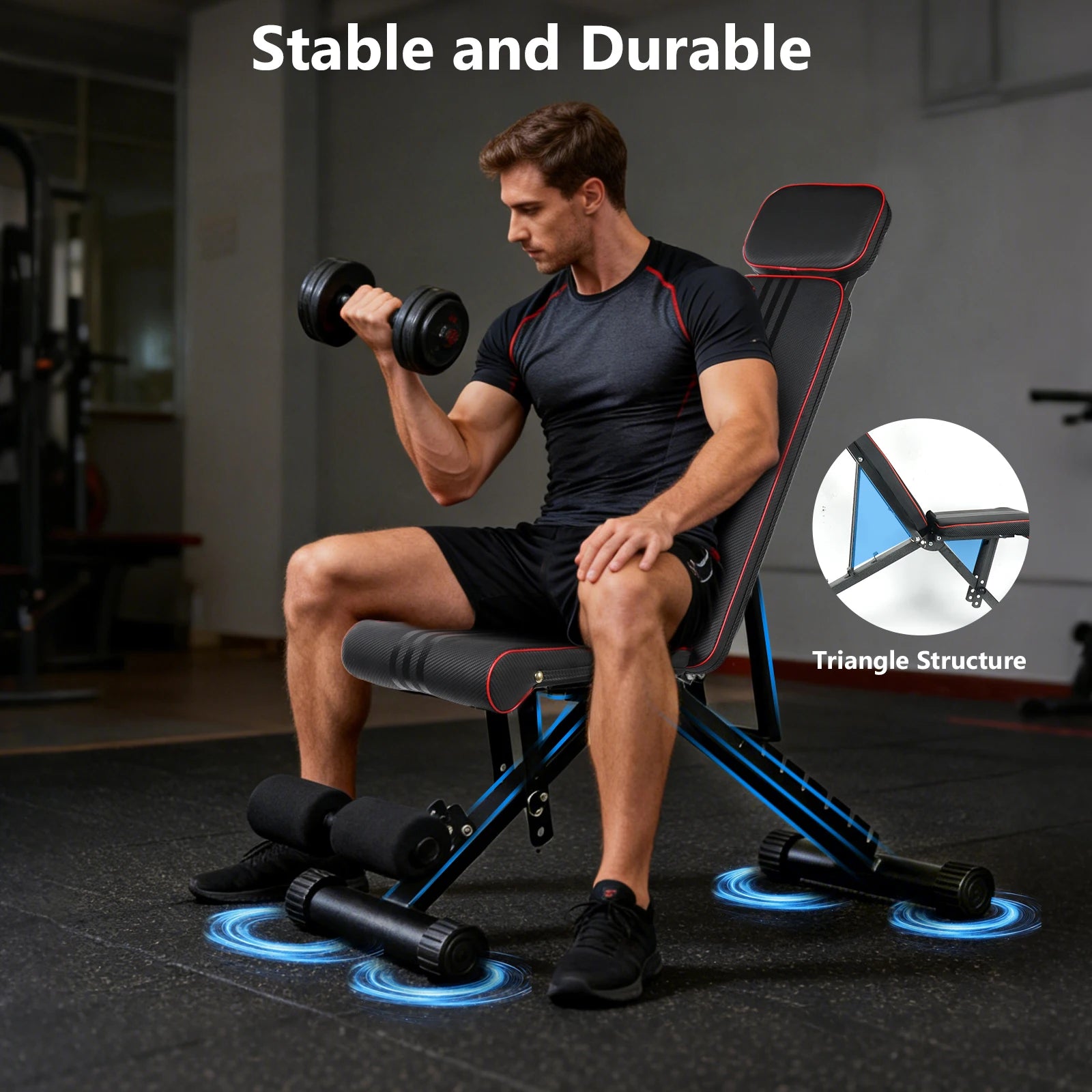 7 Position Adjustable Foldable Weight Bench, Dumbbell Bench with Headrest, Incline Decline Full Body Strength Training Bench for Home Gym