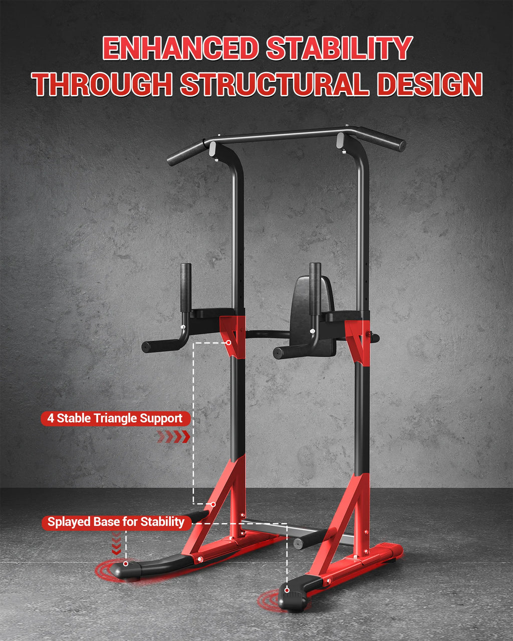 Multi-Functional Free Standing Pull Up Bar Power Tower – 450 lbs Capacity Adjustable Dip Station – Strength Training Equipment for Home Gym, Pull Ups, Dips, Leg Raises