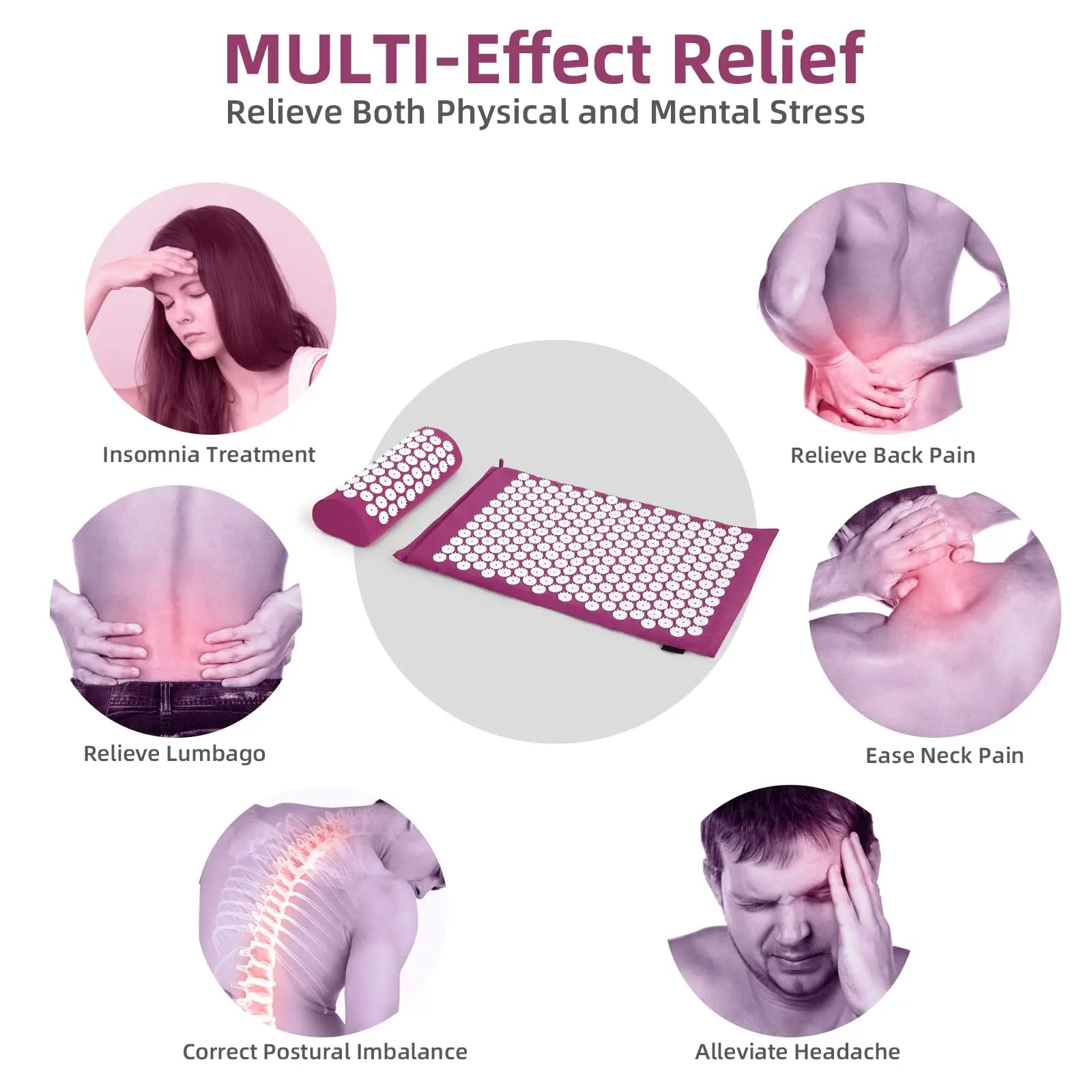 Acupressure Mat Sensi Massage Mat Pillow Set  applicator for Neck Foot Yoga Mat with Needle Back Cushion