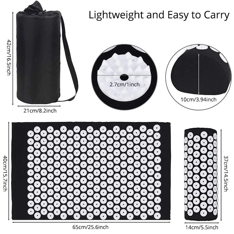 Acupressure Mat Sensi Massage Mat Pillow Set  applicator for Neck Foot Yoga Mat with Needle Back Cushion