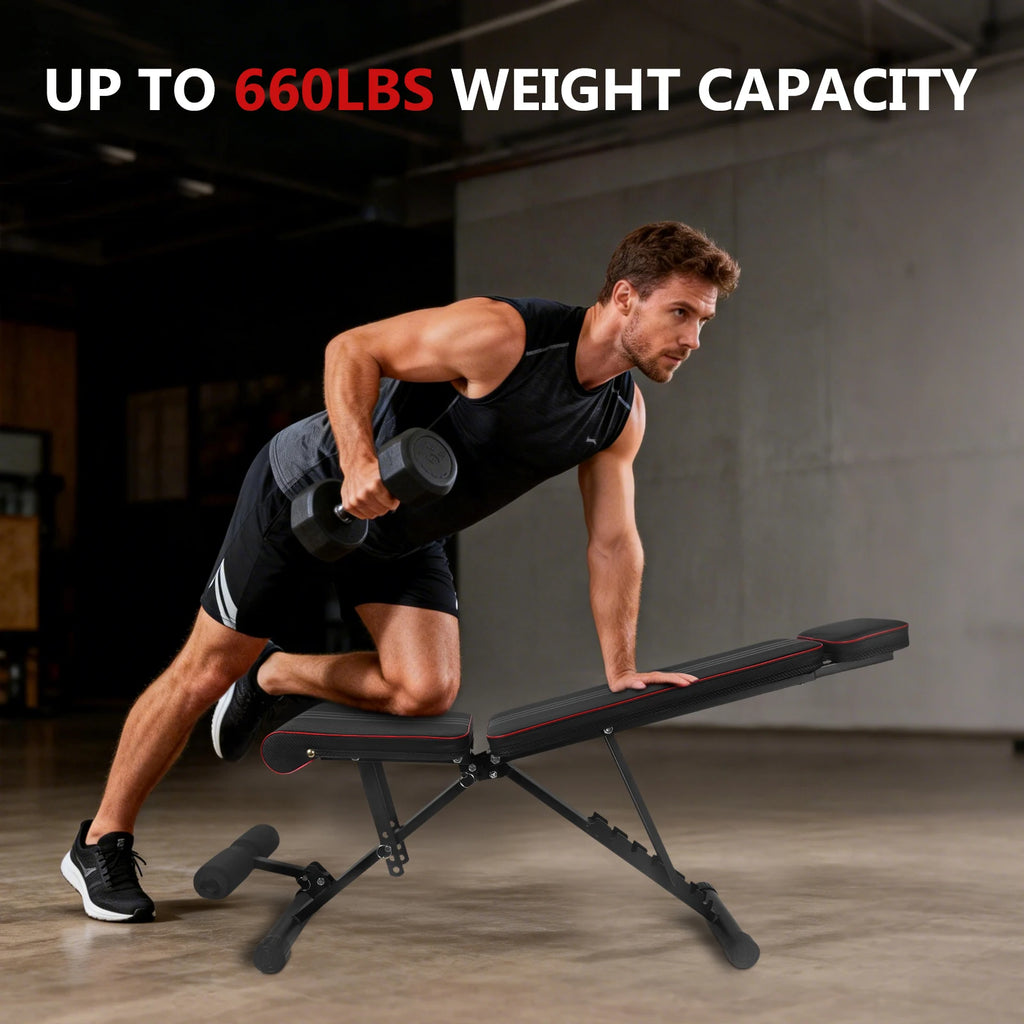 7 Position Adjustable Foldable Weight Bench, Dumbbell Bench with Headrest, Incline Decline Full Body Strength Training Bench for Home Gym