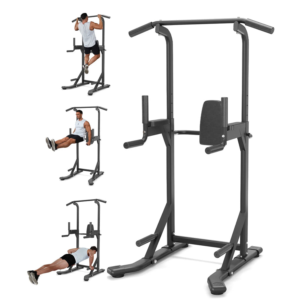 Multi-Functional Free Standing Pull Up Bar Power Tower – 450 lbs Capacity Adjustable Dip Station – Strength Training Equipment for Home Gym, Pull Ups, Dips, Leg Raises