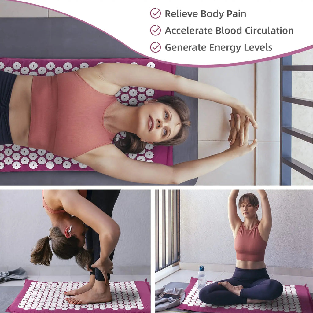 Acupressure Mat Sensi Massage Mat Pillow Set  applicator for Neck Foot Yoga Mat with Needle Back Cushion