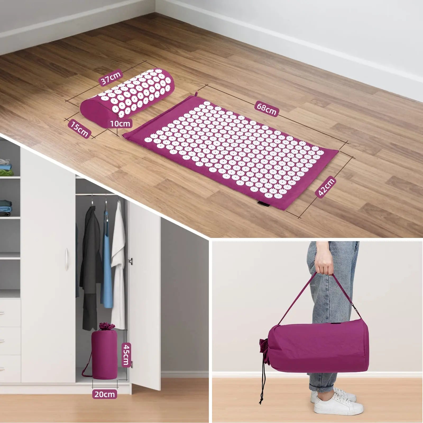 Acupressure Mat Sensi Massage Mat Pillow Set  applicator for Neck Foot Yoga Mat with Needle Back Cushion