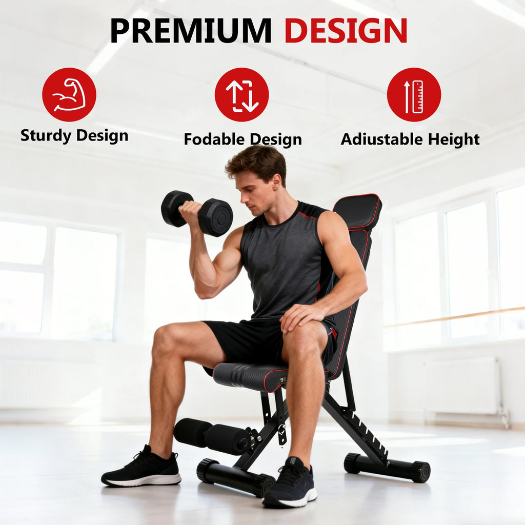7 Position Adjustable Foldable Weight Bench, Dumbbell Bench with Headrest, Incline Decline Full Body Strength Training Bench for Home Gym