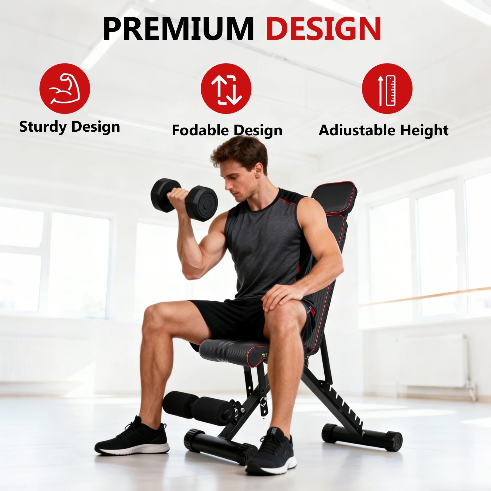 7 Position Adjustable Foldable Weight Bench, Dumbbell Bench with Headrest, Incline Decline Full Body Strength Training Bench for Home Gym