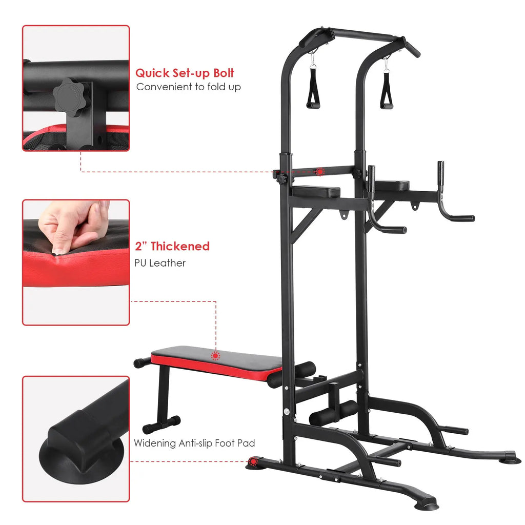 Functional Fitness Gym Style Training Power Tower & Adjustable Workout Bench System Foldable for Pull Ups and Dips, Load 200 kg