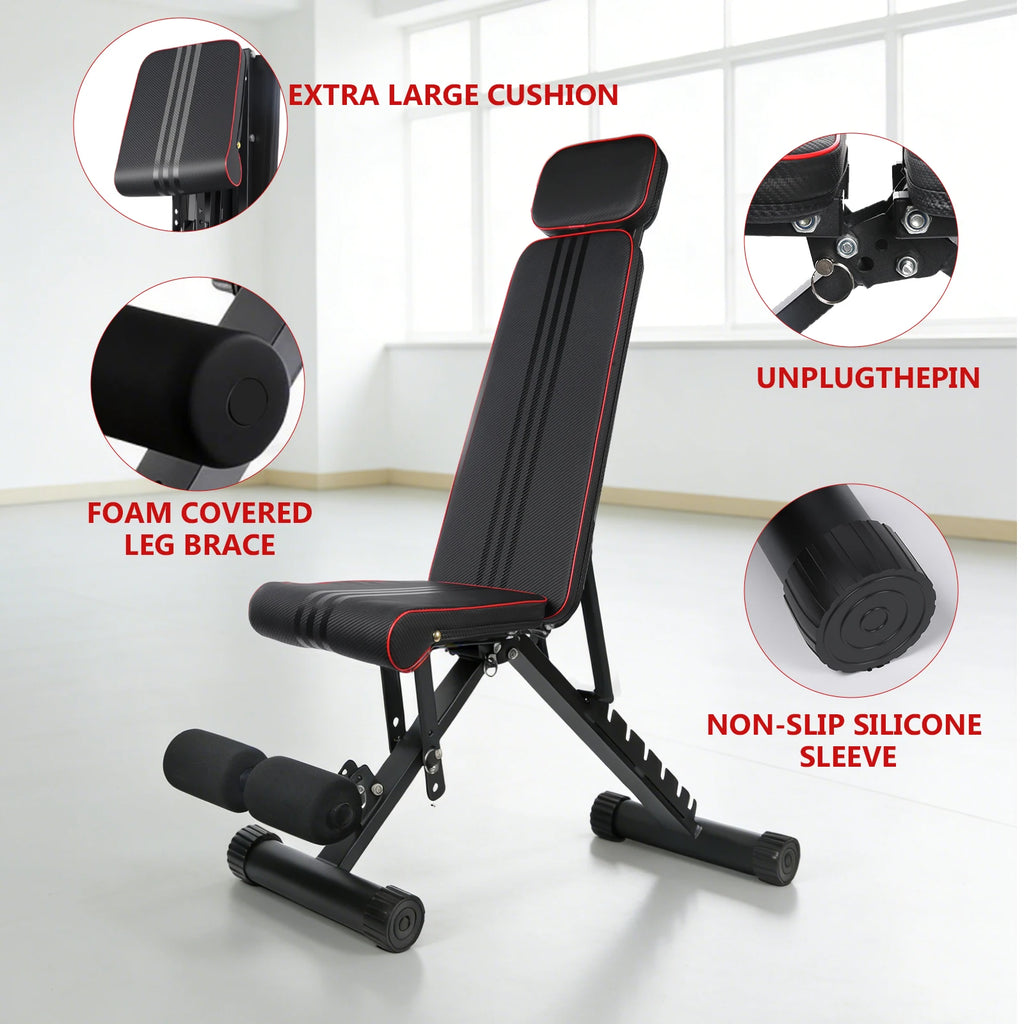7 Position Adjustable Foldable Weight Bench, Dumbbell Bench with Headrest, Incline Decline Full Body Strength Training Bench for Home Gym