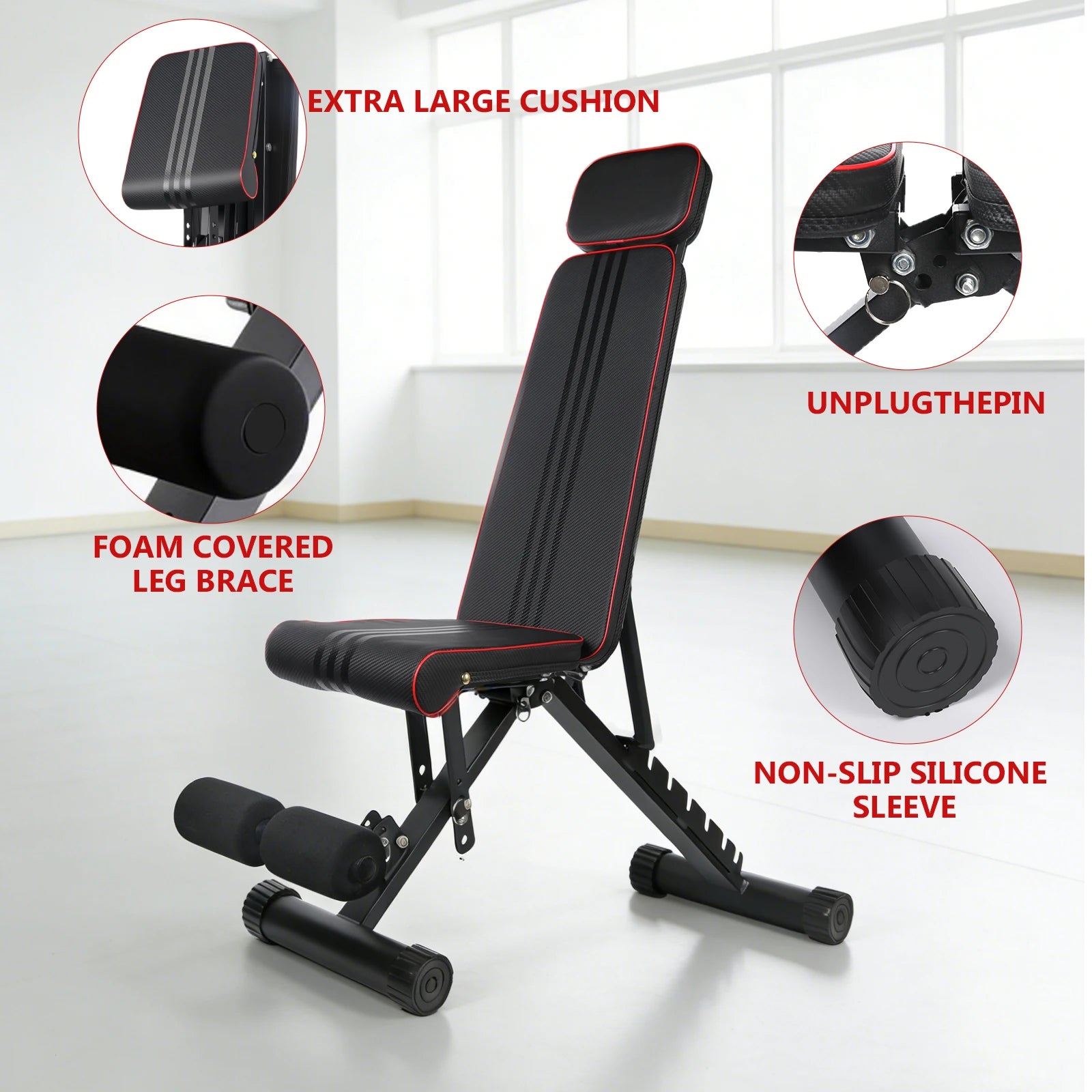 7 Position Adjustable Foldable Weight Bench, Dumbbell Bench with Headrest, Incline Decline Full Body Strength Training Bench for Home Gym