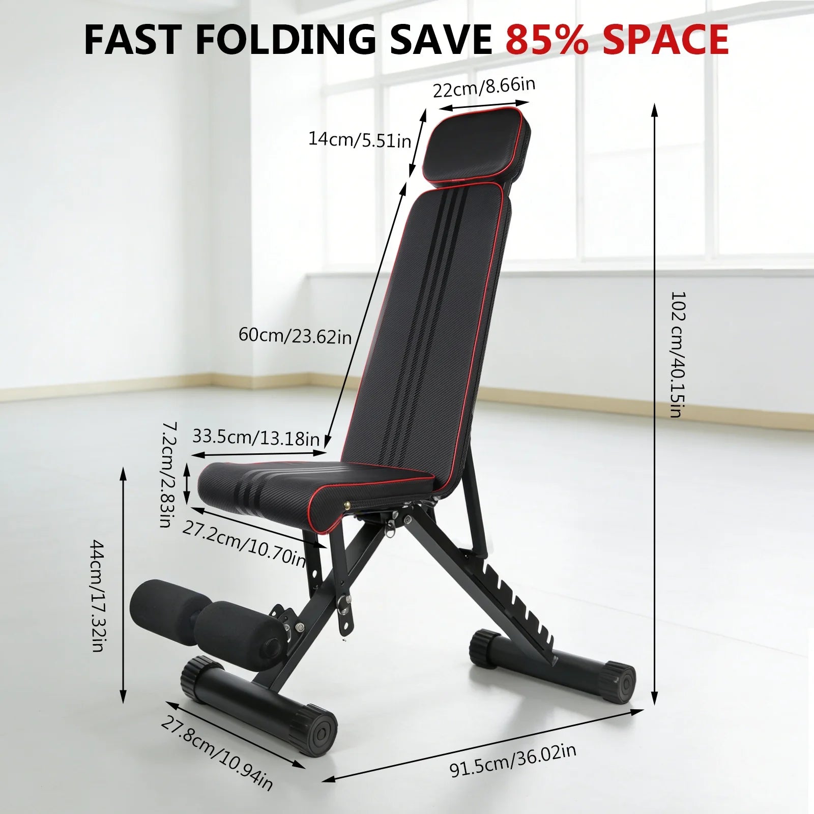 7 Position Adjustable Foldable Weight Bench, Dumbbell Bench with Headrest, Incline Decline Full Body Strength Training Bench for Home Gym