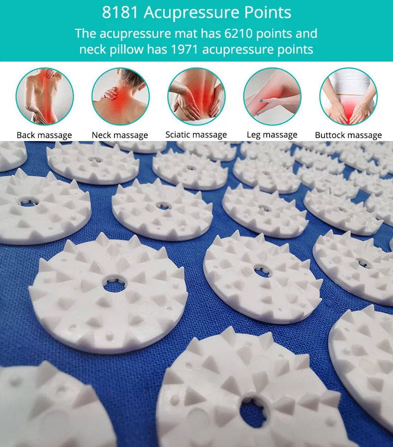 Acupressure Mat Sensi Massage Mat Pillow Set  applicator for Neck Foot Yoga Mat with Needle Back Cushion